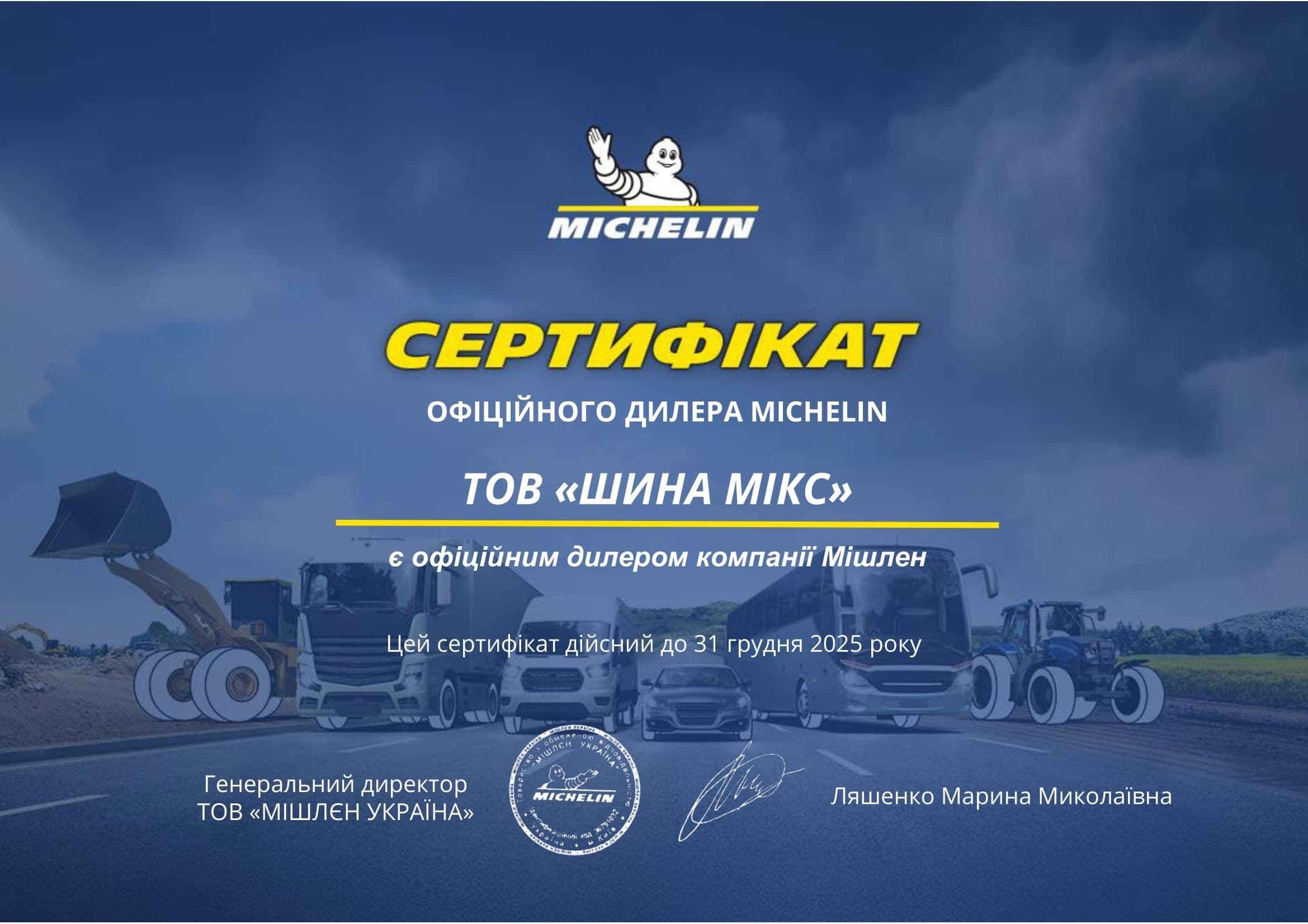 Сертифікат Mishelin - Шина Мікс - 2025